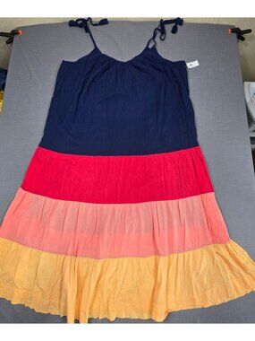 Old Navy XL Multicolor 100% Cotton Tiered Boho Midi Dress NEW Tassels